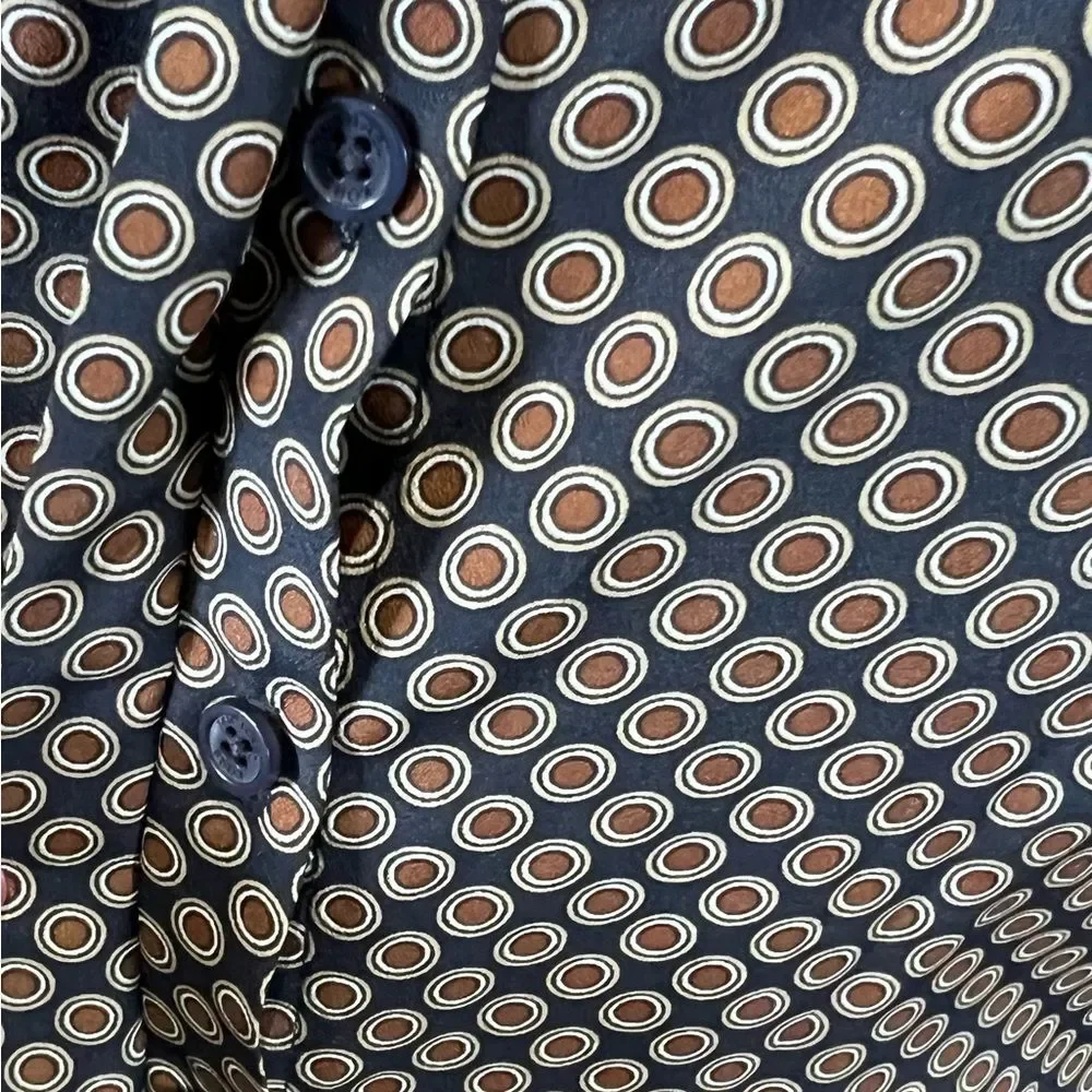Michael Kors navy and brown geometric print blouse top size 6
